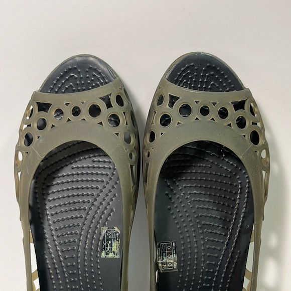 CROCS Adrina Ballet Open Toe Slip On Flats Gray Espresso Brown Size 10 - Picture 8 of 10